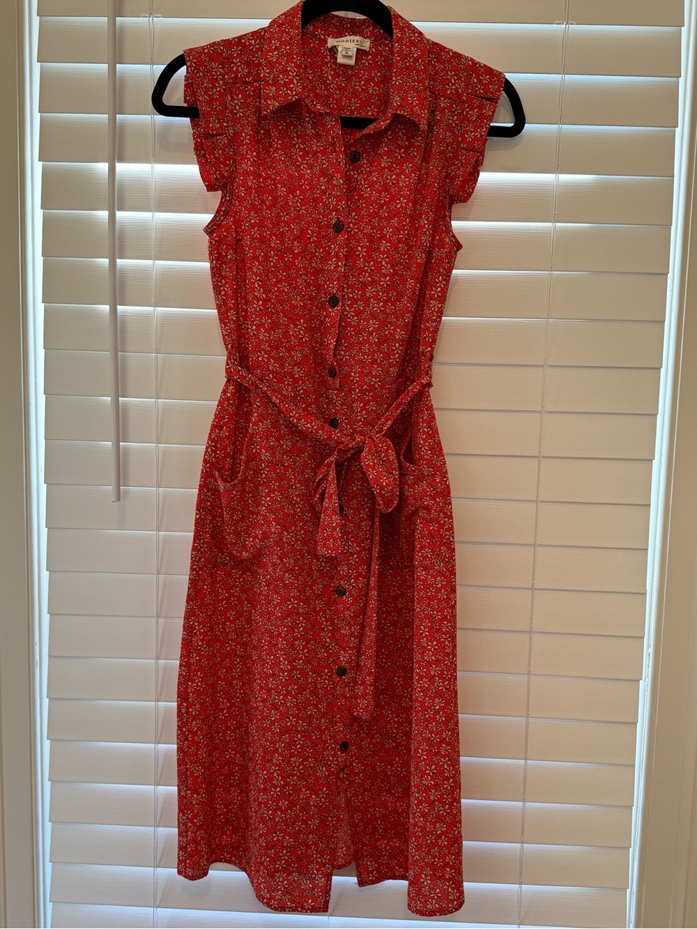 Monteau / Anthropologie Floral Button-Front Midi Dress with Tie Waist